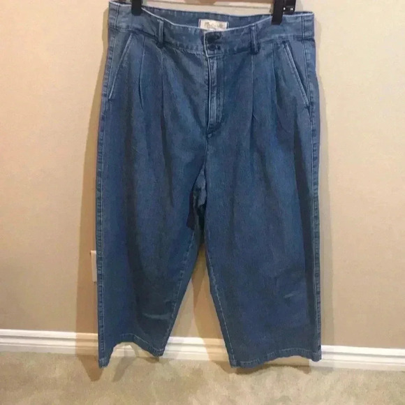 Madewell Pleated Front Wide Leg 4 Pocket Belt Loops Light Wash Jeans-Size 12 - Picture 1 of 15
